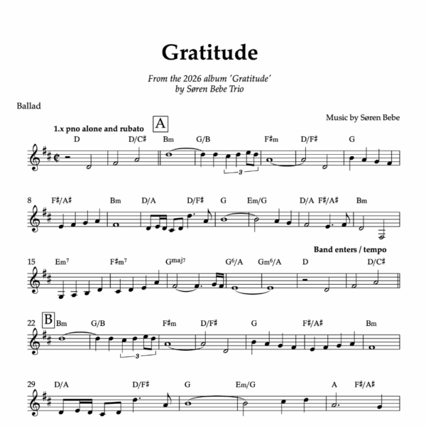Soren Bebe trio Gratitude album sheet music